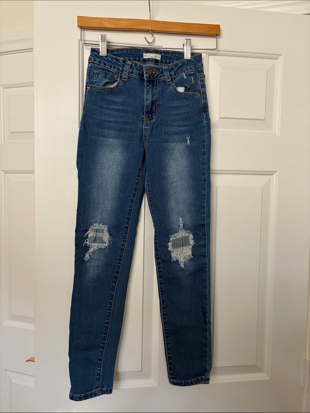Copper Key Medium Blue Distressed Skinny Jeans